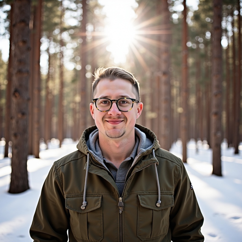 Outdoor casual portrait of Dr Connor Robertson smiling in greenery