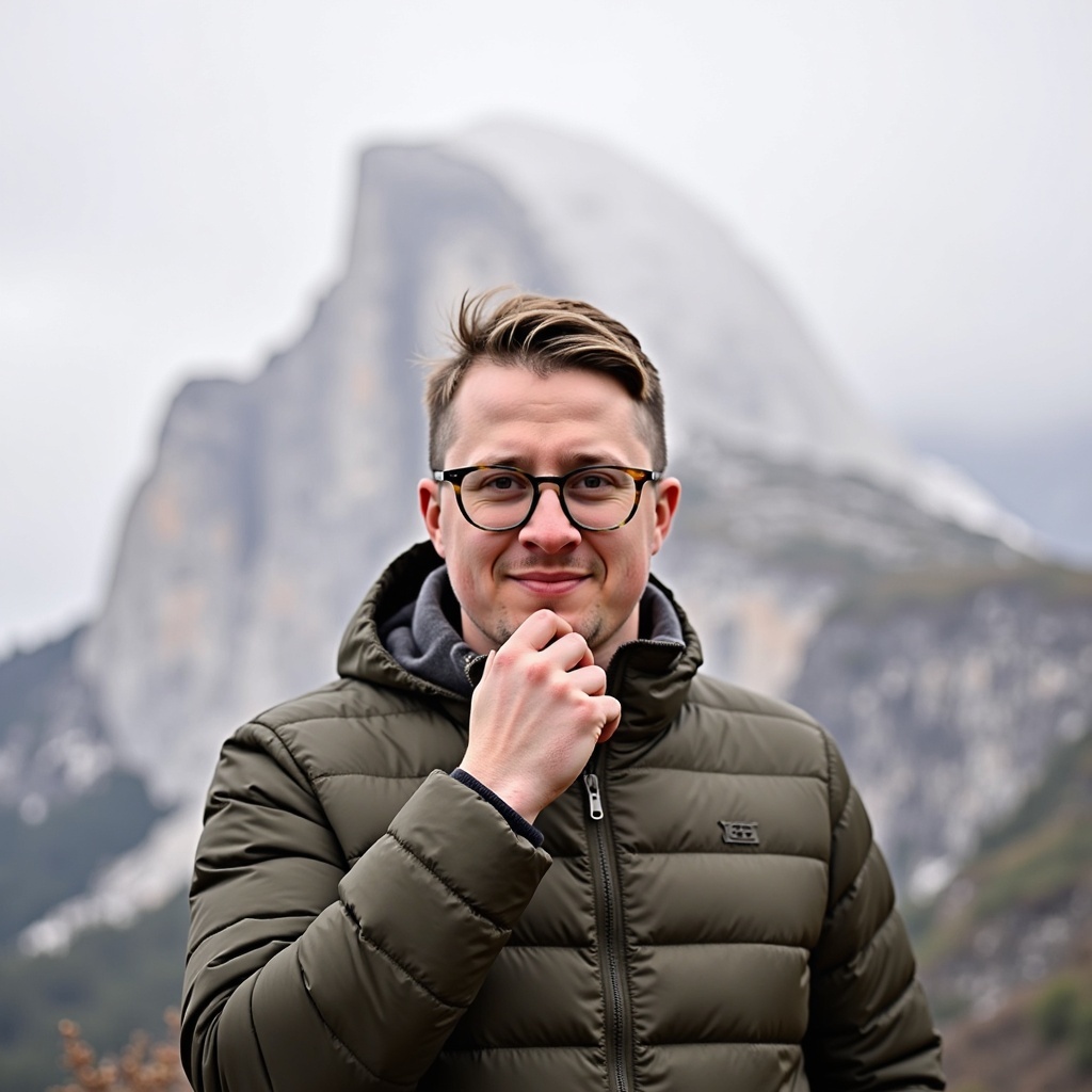 Outdoor close-up headshot of Dr Connor Robertson smiling with greenery background