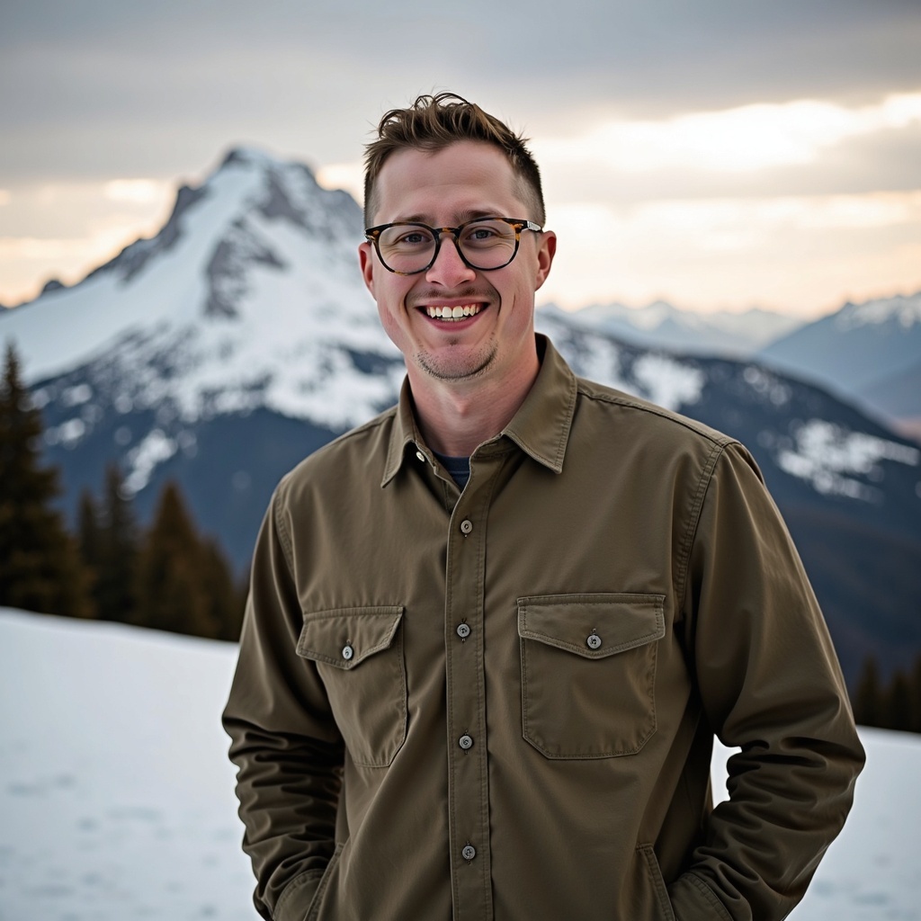 Casual candid outdoor portrait of Dr Connor Robertson with warm smile