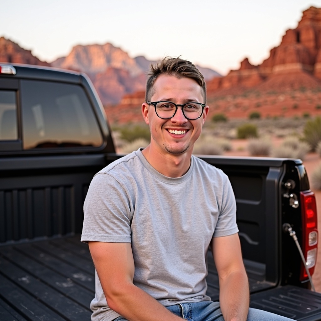 Outdoor casual portrait of Dr Connor Robertson with friendly smile