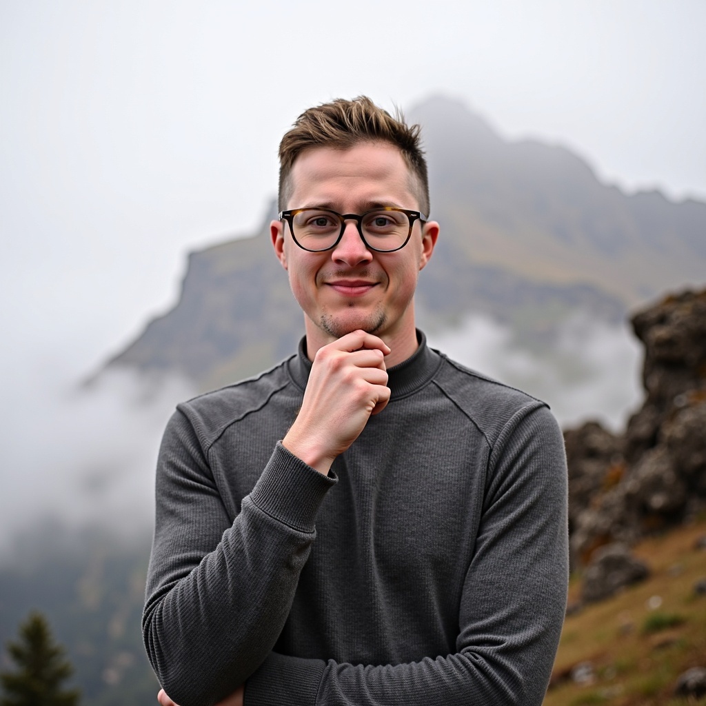 Close-up outdoor headshot of Dr Connor Robertson smiling casually