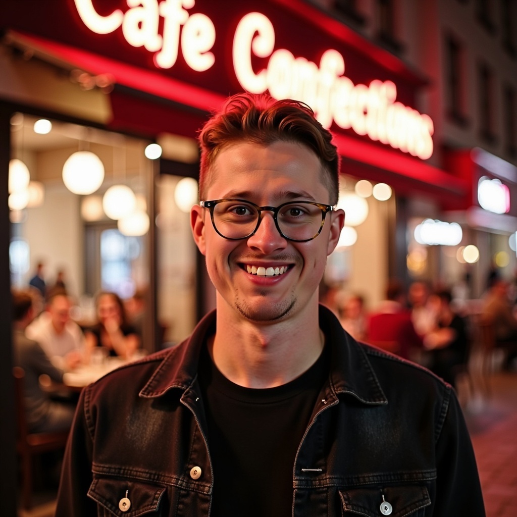 Candid outdoor portrait of Dr Connor Robertson with cheerful expression