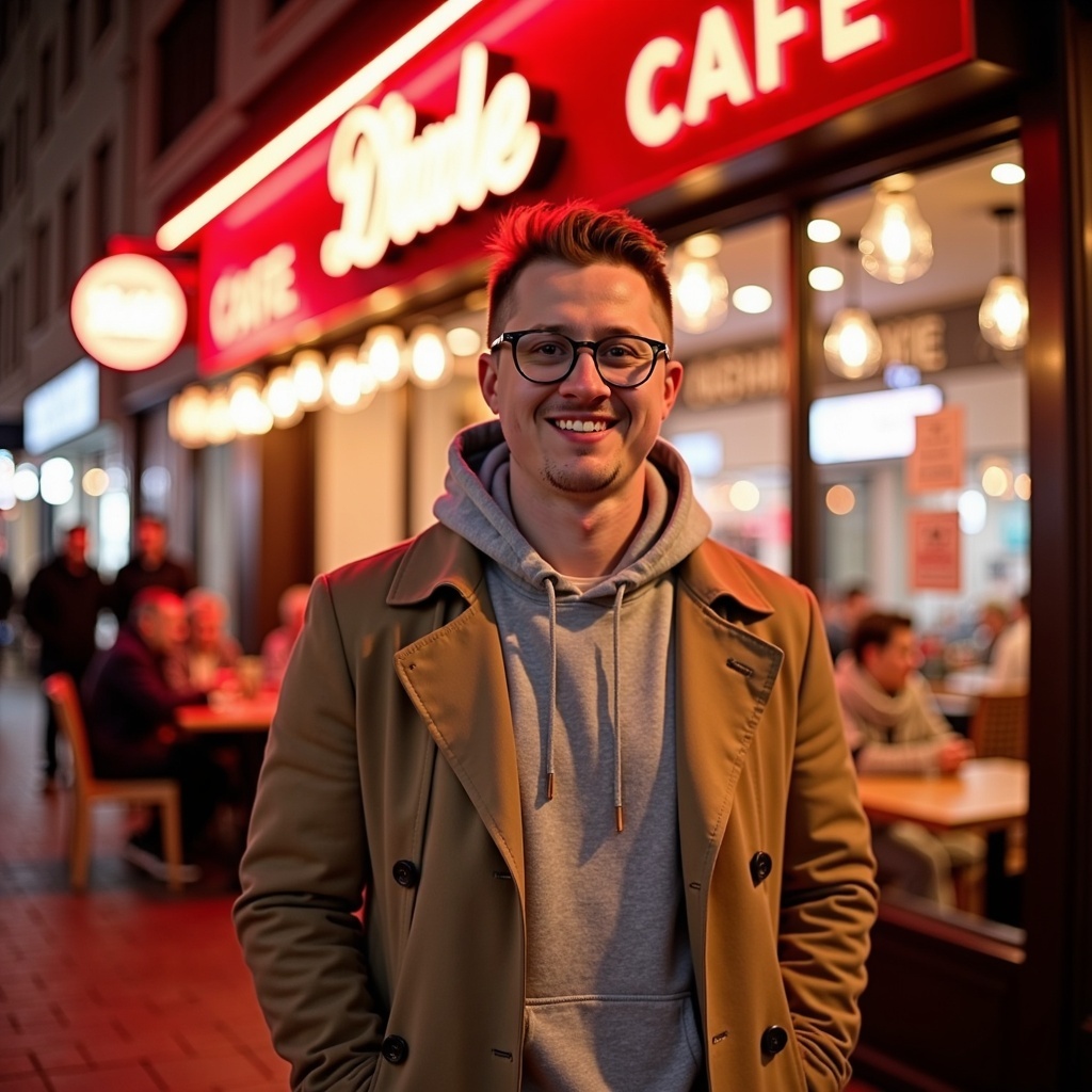 Smiling casual headshot of Dr Connor Robertson with outdoor street