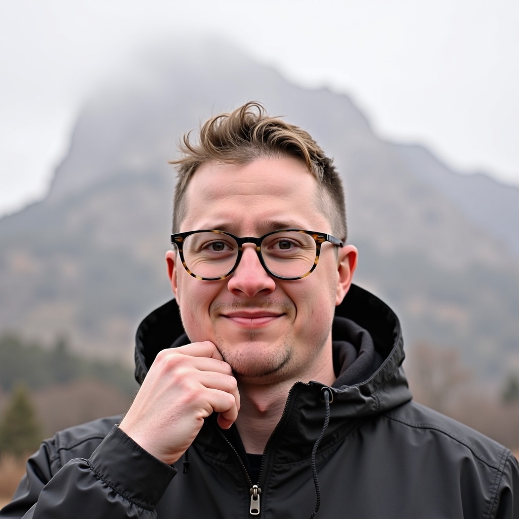 Casual outdoor portrait of Dr Connor Robertson smiling cheerfully