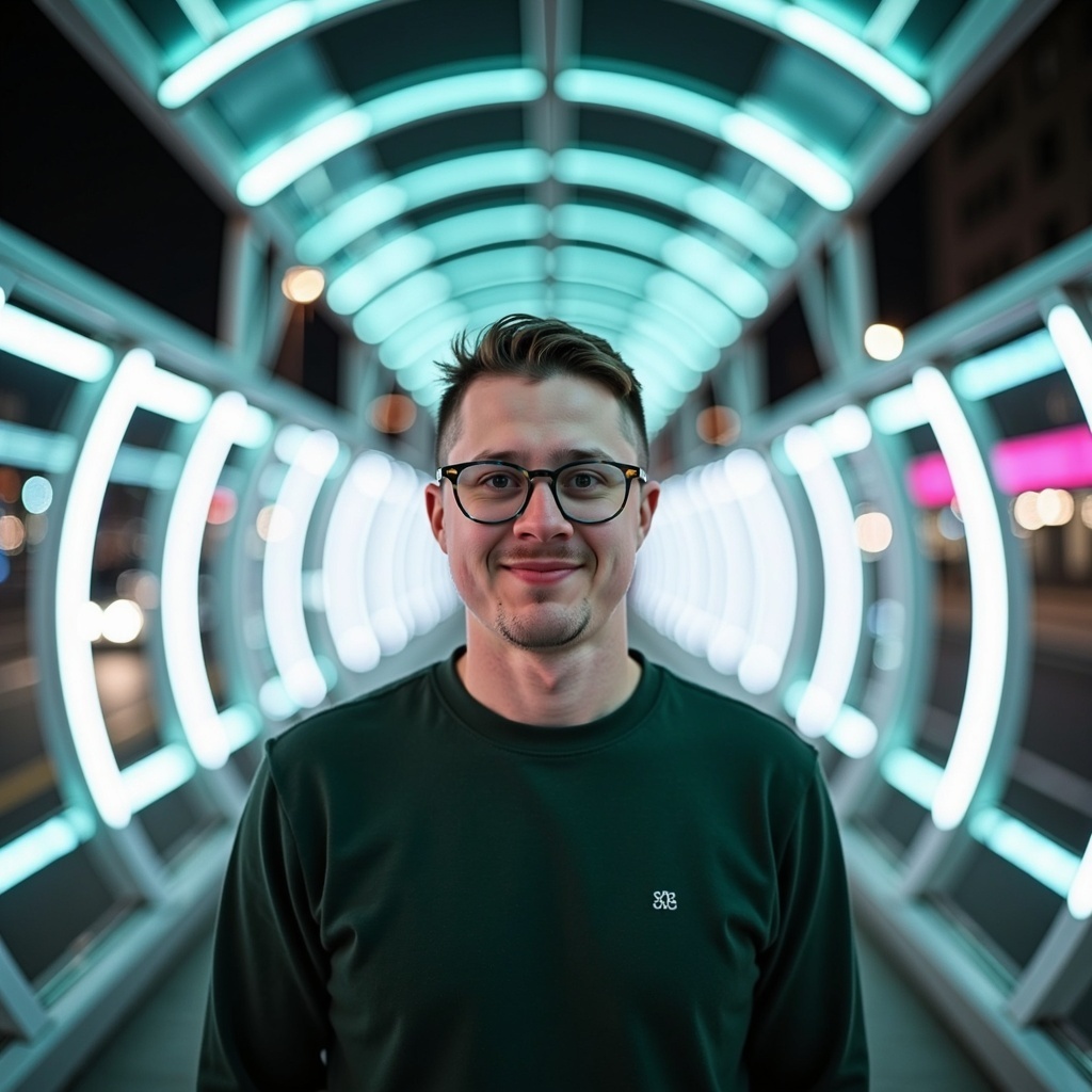 Outdoor casual portrait of Dr Connor Robertson with friendly smile