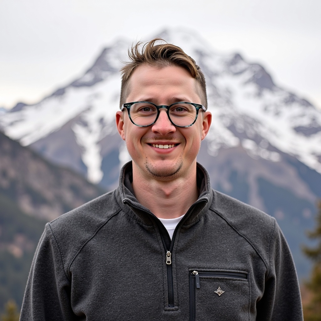Outdoor casual headshot of Dr Connor Robertson with genuine smile