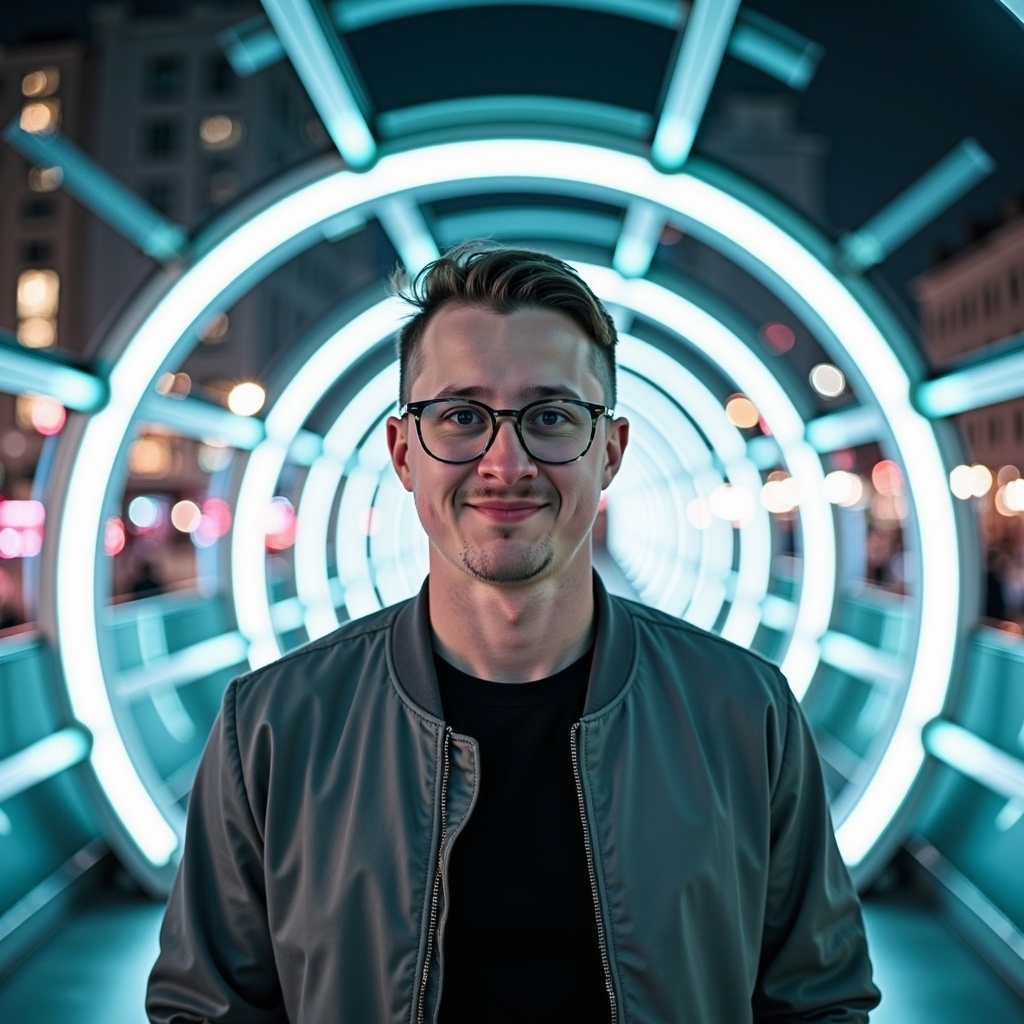 Outdoor headshot of Dr Connor Robertson smiling confidently