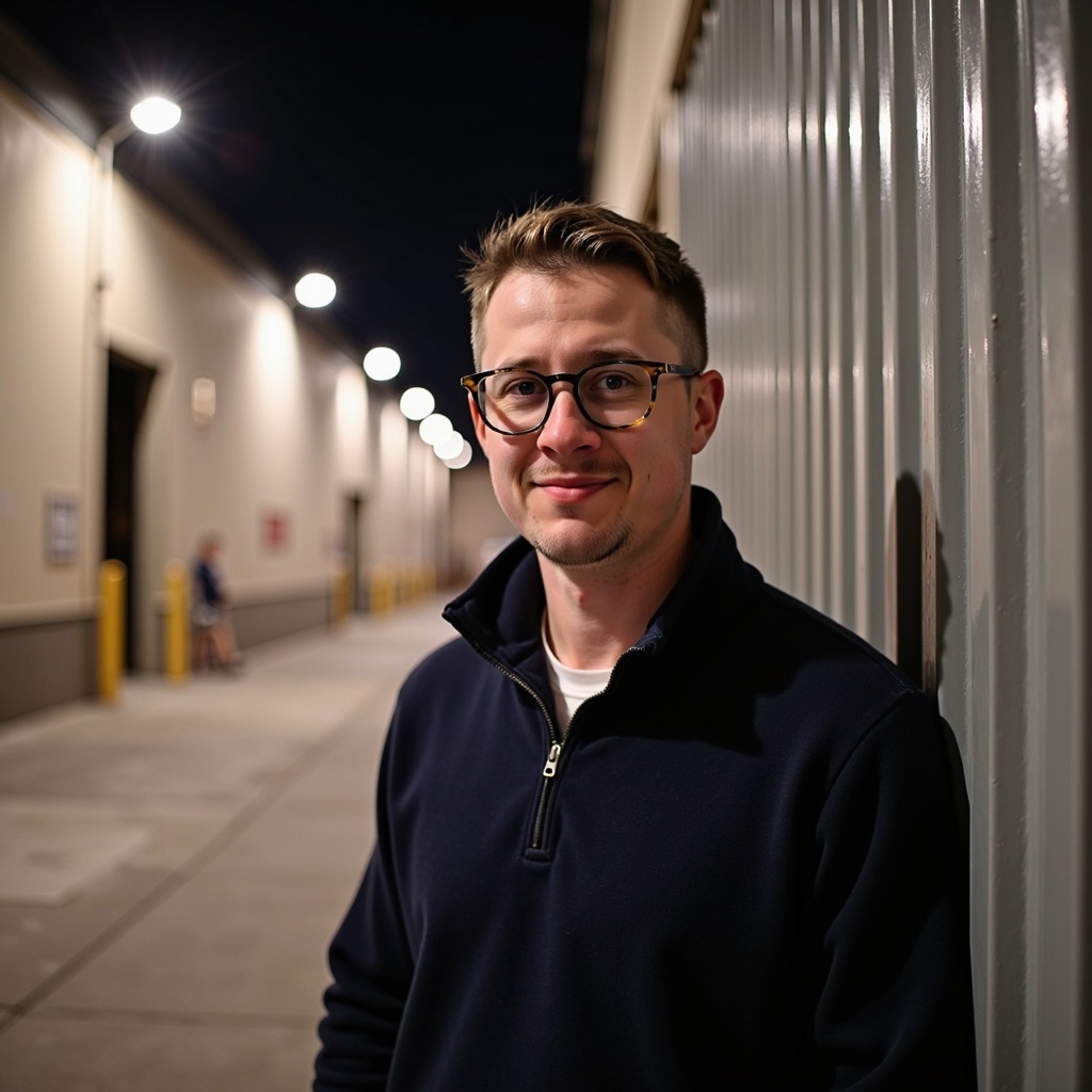 Outdoor natural nightlight photo of Dr Connor Robertson smiling
