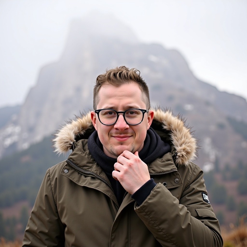 Casual outdoor portrait of Dr Connor Robertson smiling softly
