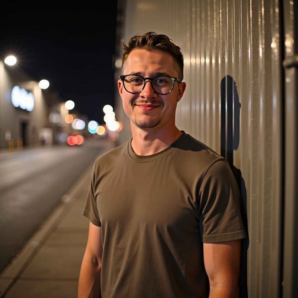 Outdoor close-up headshot of Dr Connor Robertson smiling naturally