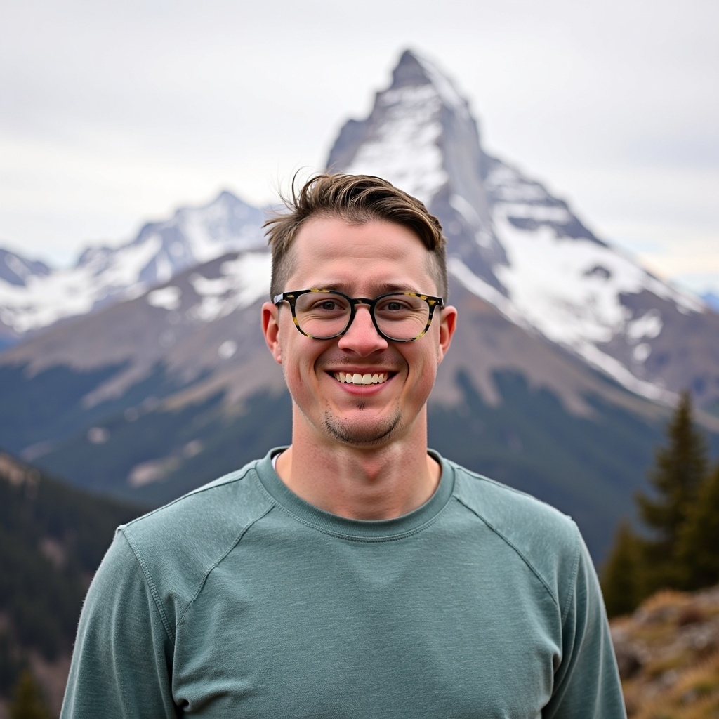 Outdoor smiling headshot of Dr Connor Robertson in natural light