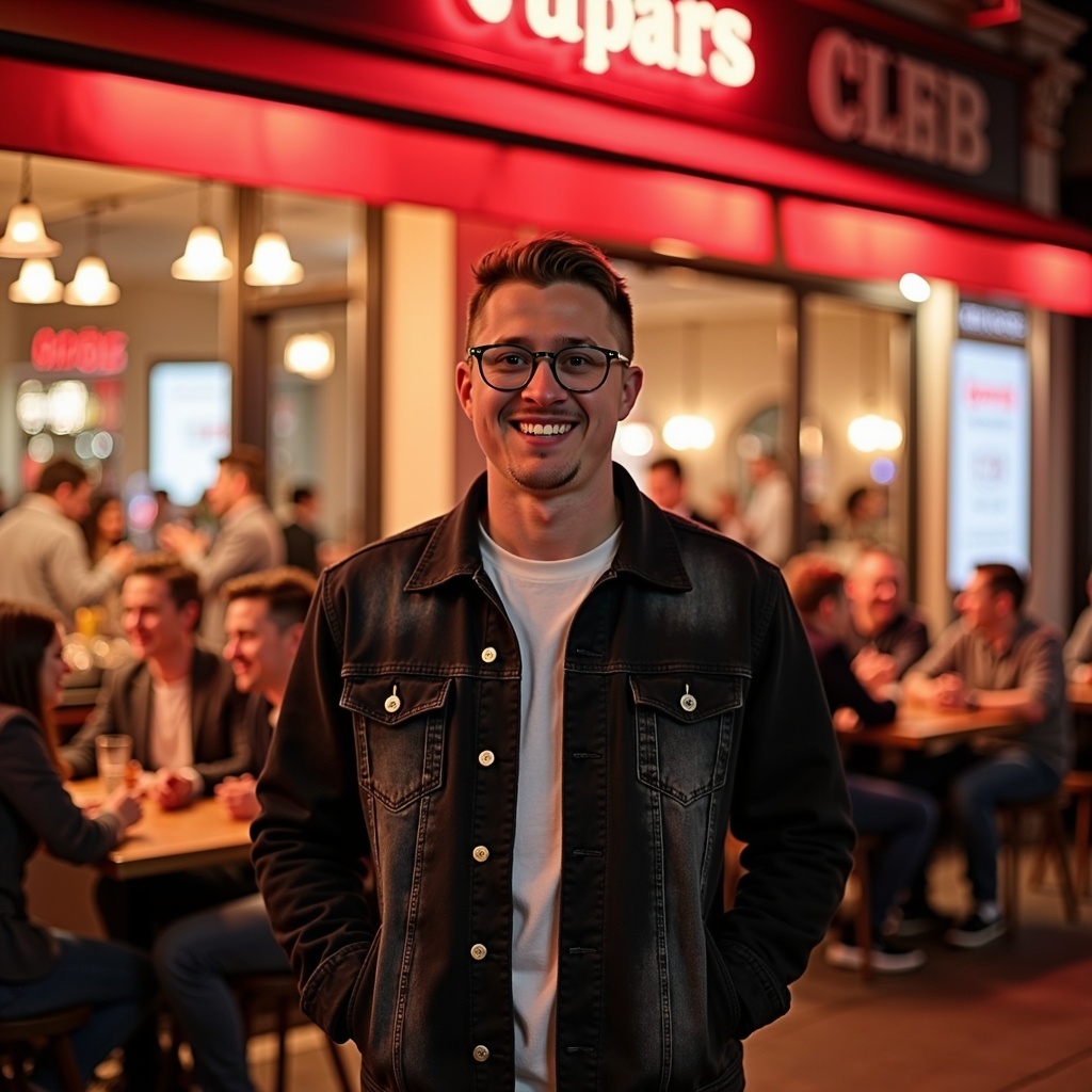 Casual nightlight photo of Dr Connor Robertson smiling warmly